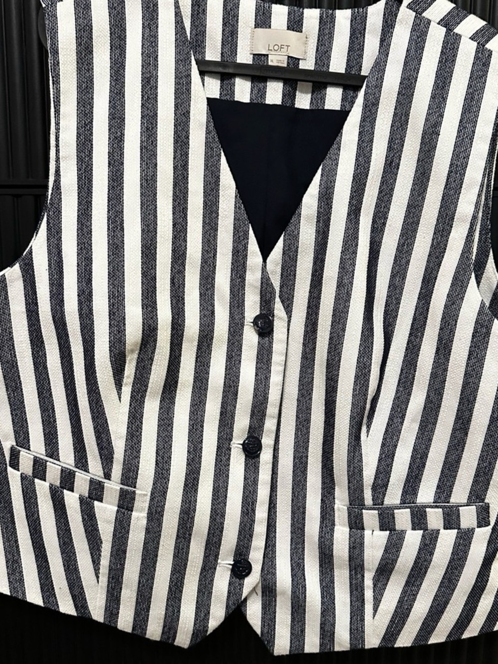 LOFT Black and Cream Striped Vest